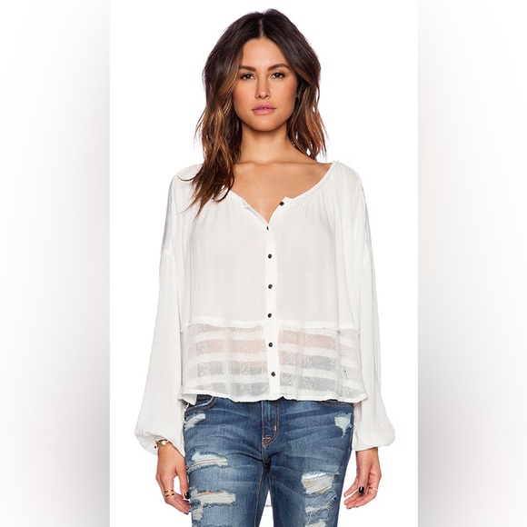 Free People Cranberry Crochet Lace Raw Edge Swing Blouse Top - Picture 9 of 11